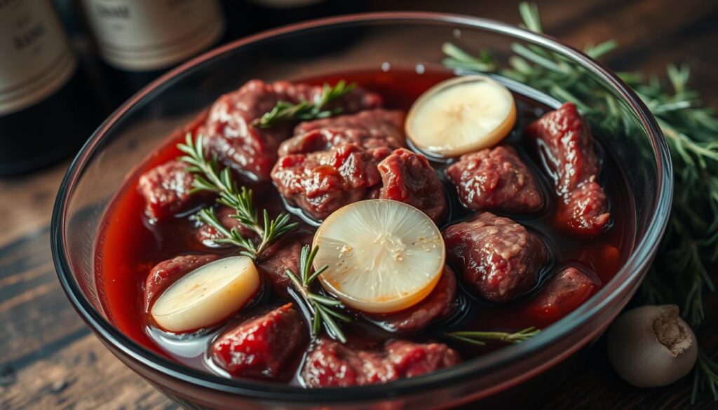 Marinating beef