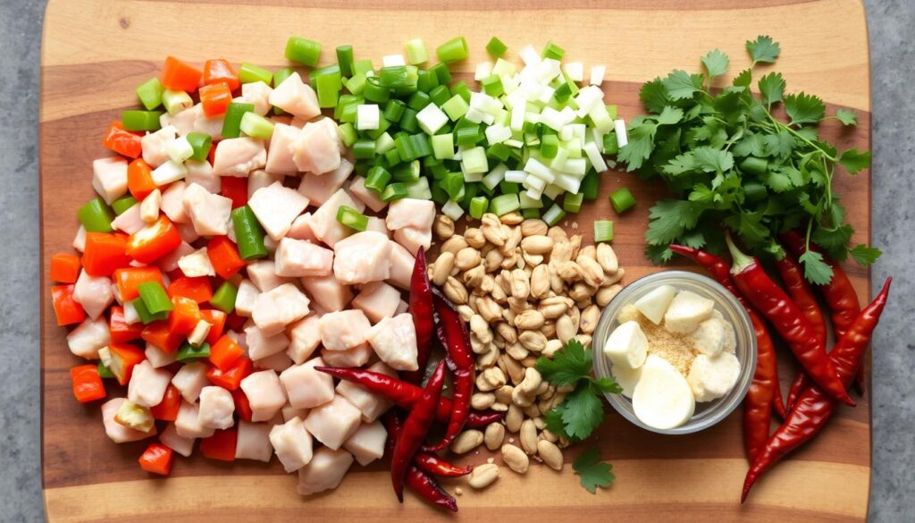 Prepared ingredients for Kung Pao Chicken