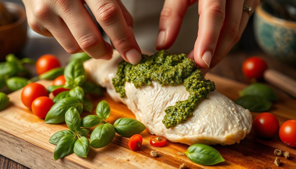 Stuffing chicken breast