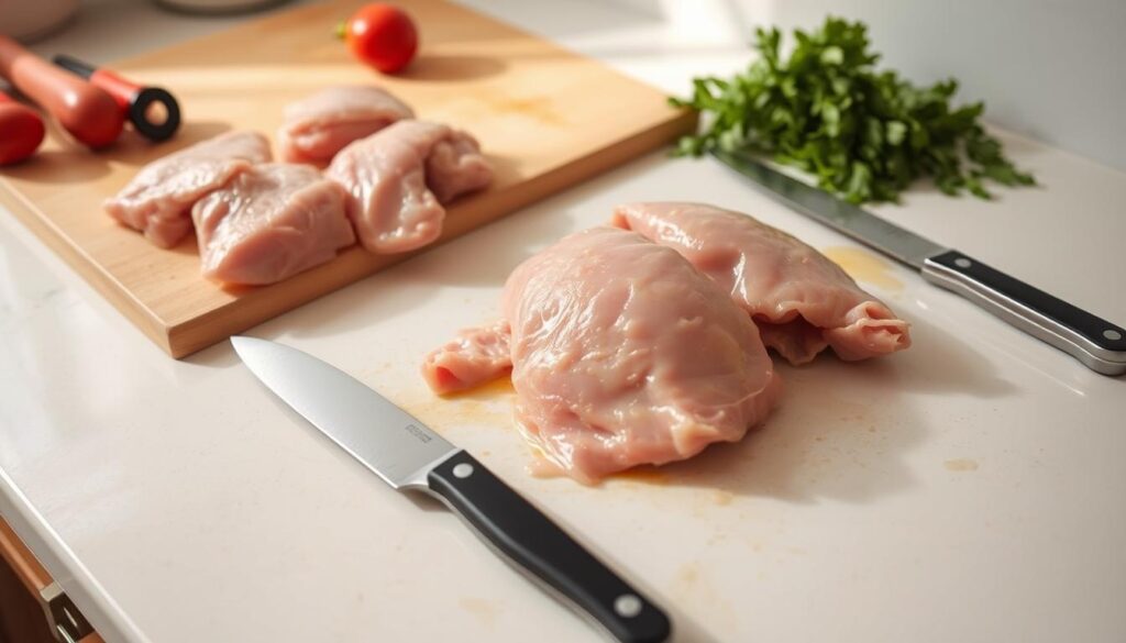 Trimming chicken