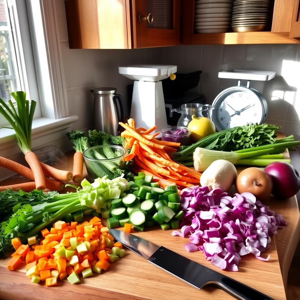 Vegetable Chopping and Ingredient Measurement