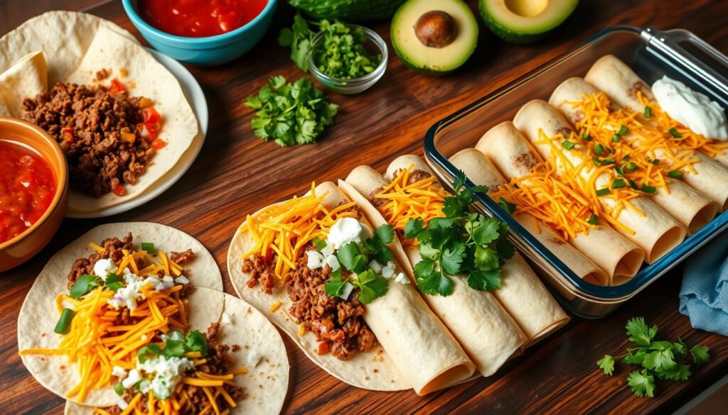 assembling beef enchiladas
