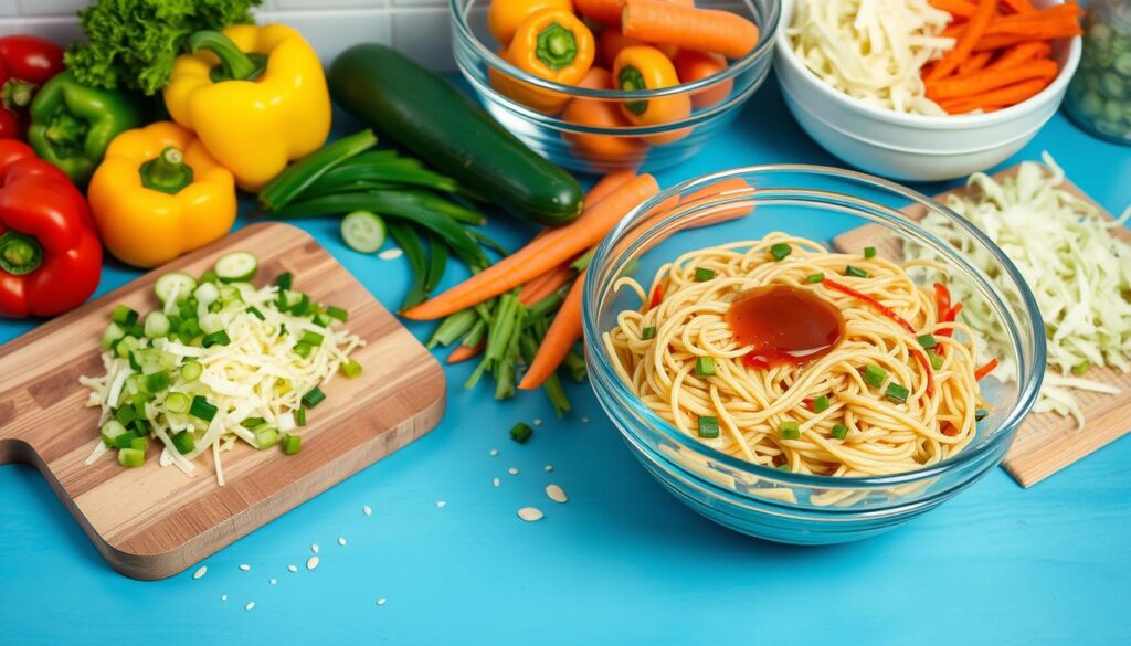 assembling ramen salad