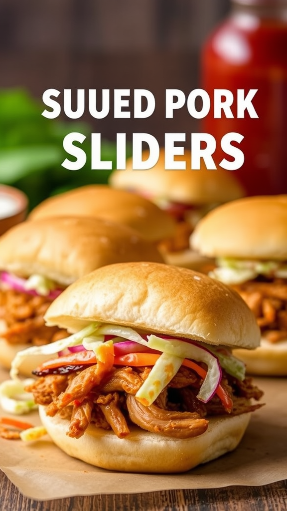 Delicious BBQ pulled pork sliders with colorful toppings