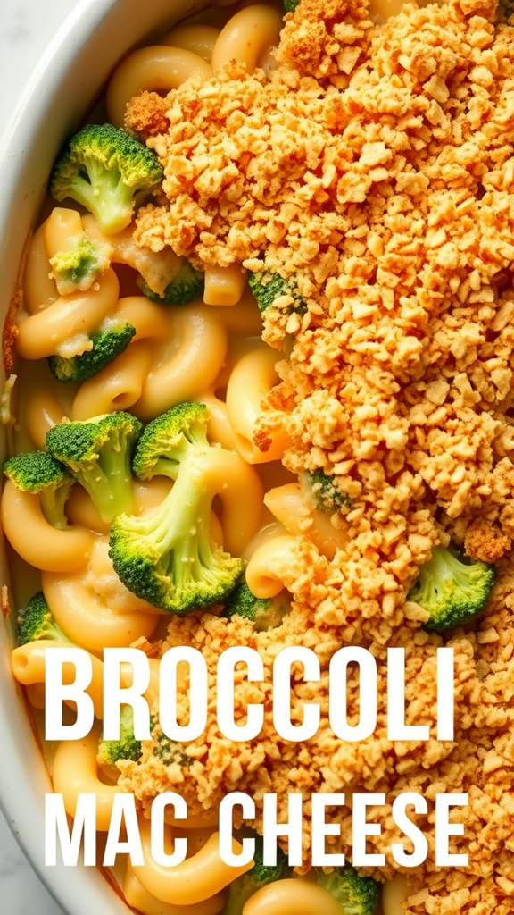 Delicious Broccoli Mac and Cheese with a crunchy topping