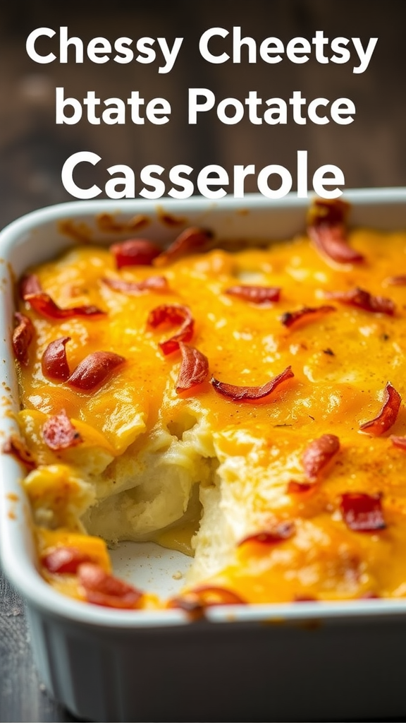 Cheesy Potato Casserole with crispy edges and melted cheese on top