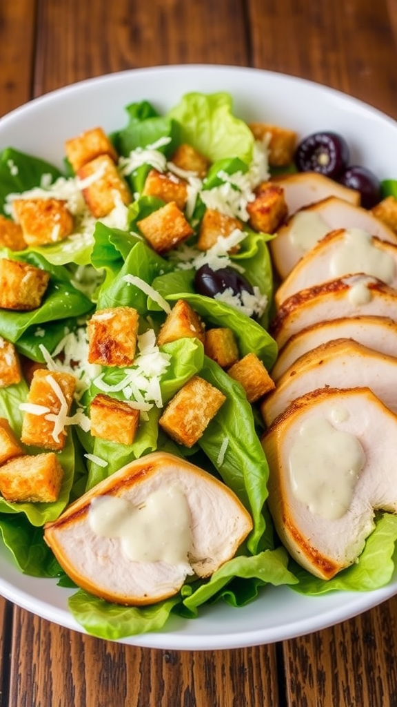 A delicious Chicken Caesar Salad with grilled chicken, croutons, and lettuce