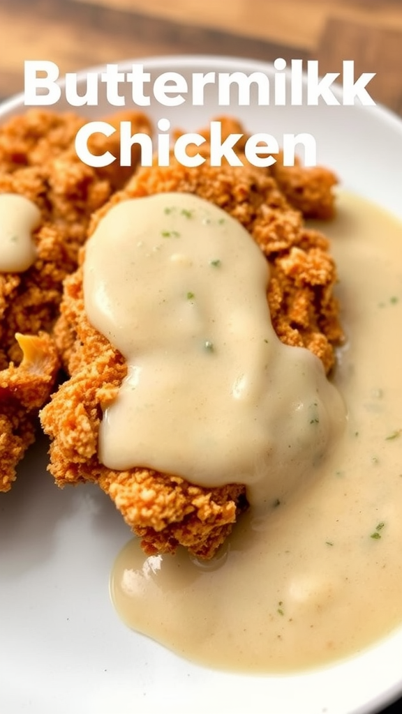 Plate of fried chicken with creamy gravy