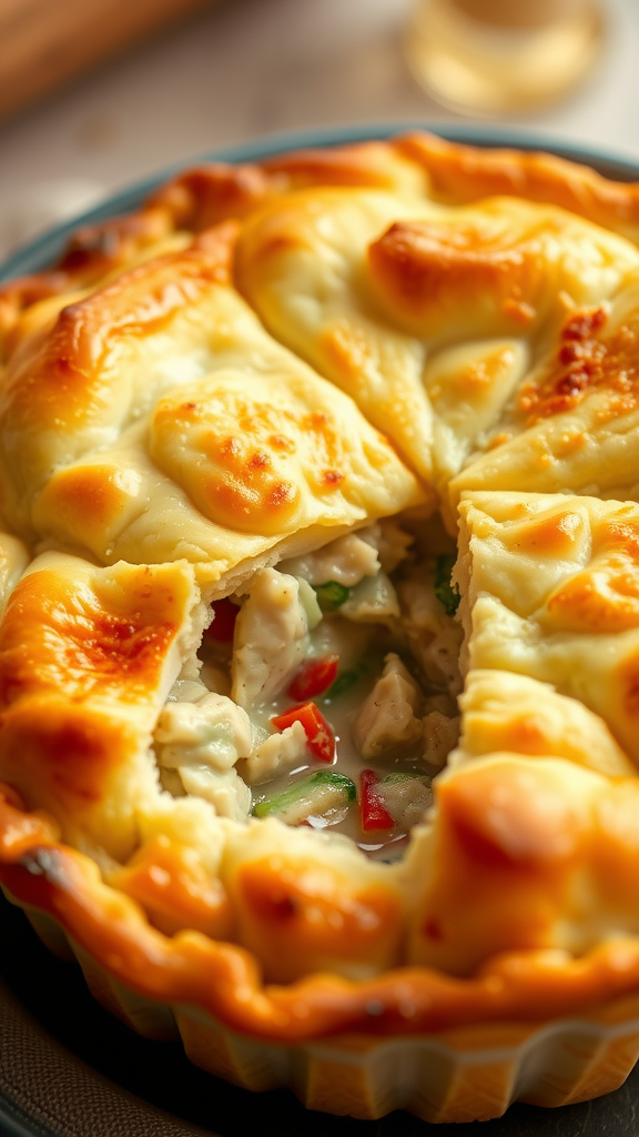 Delicious chicken pot pie with golden crust and creamy filling