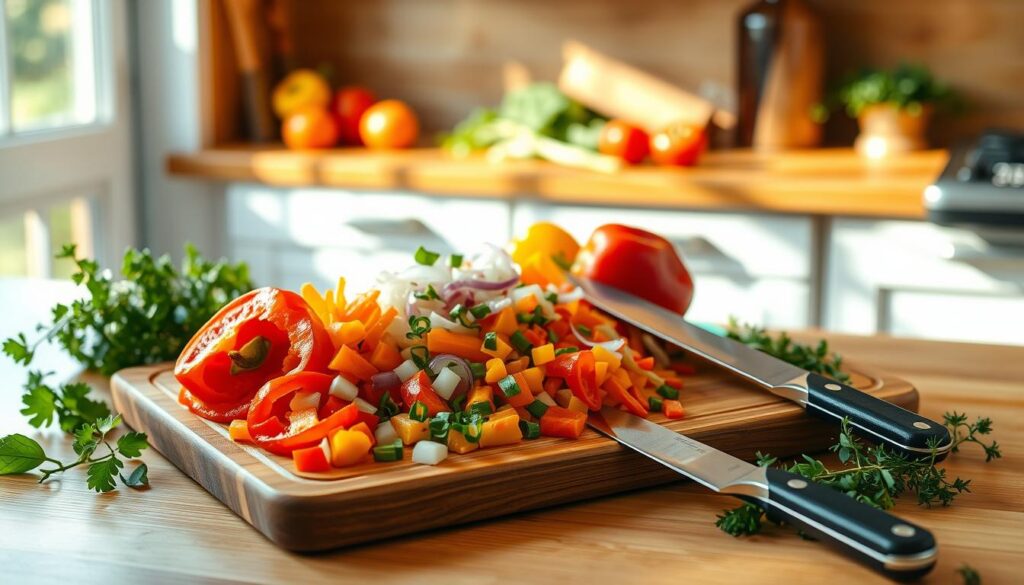 chopping vegetables
