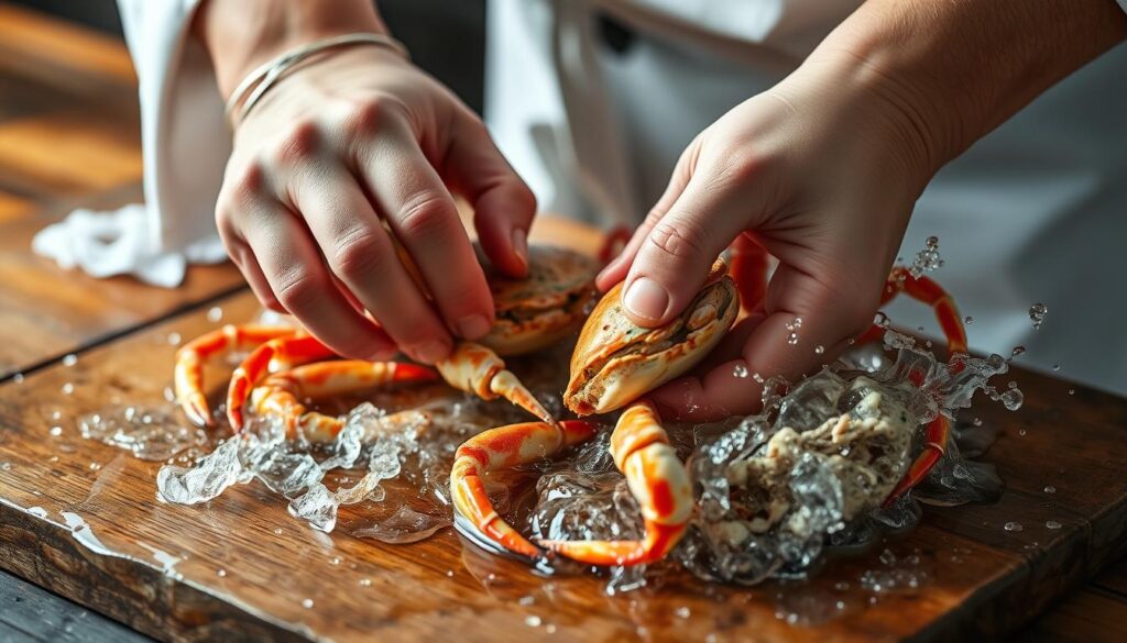 cleaning soft shell crabs