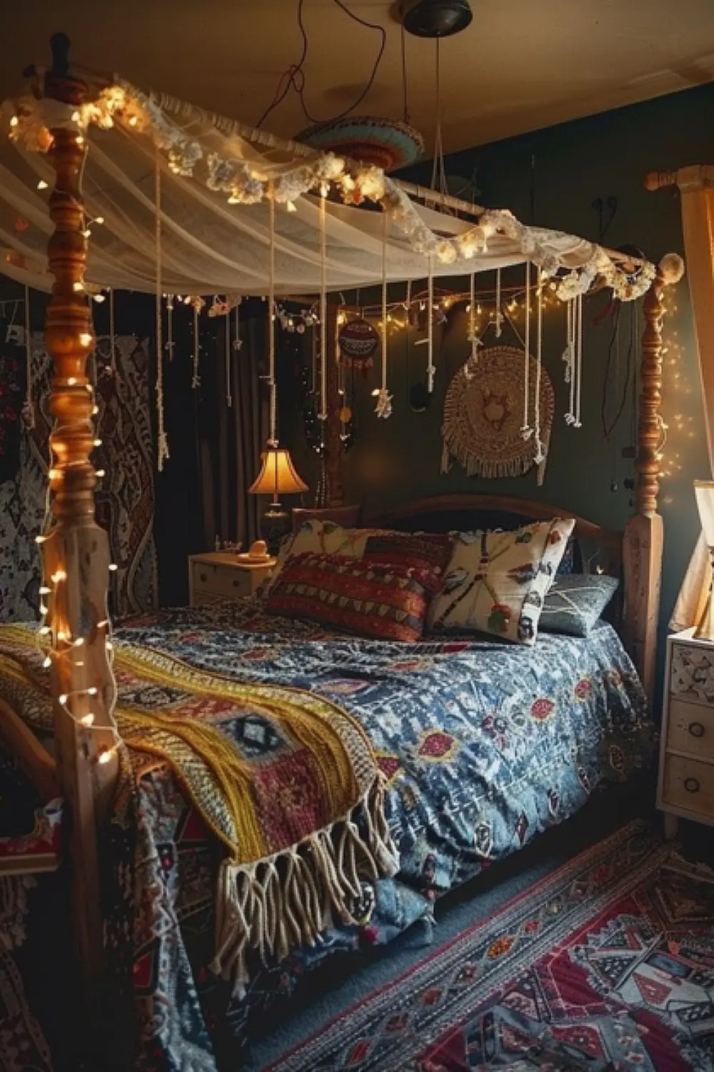 Bedroom with DIY boho decor and handcrafted elements