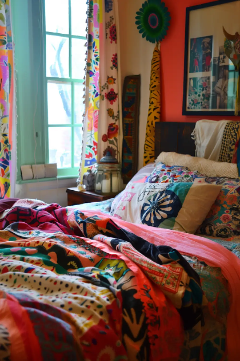 Bedroom with playful prints and mixed patterns
