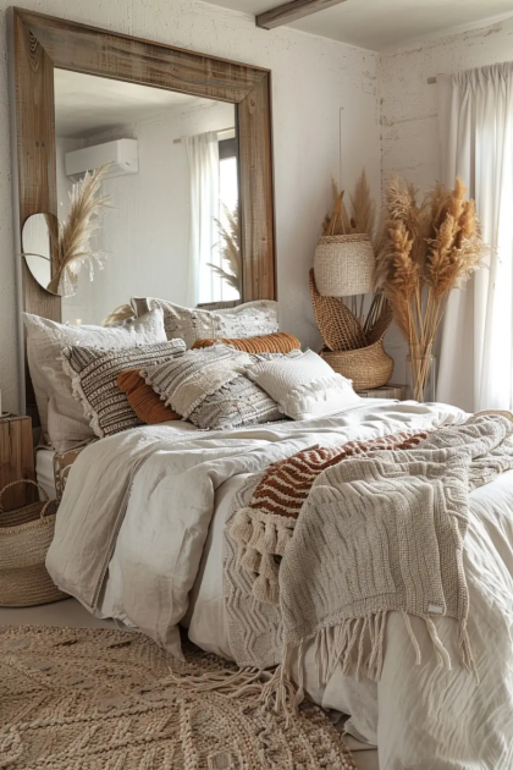 Bedroom with reflective mirrors and metallic accents for brightness