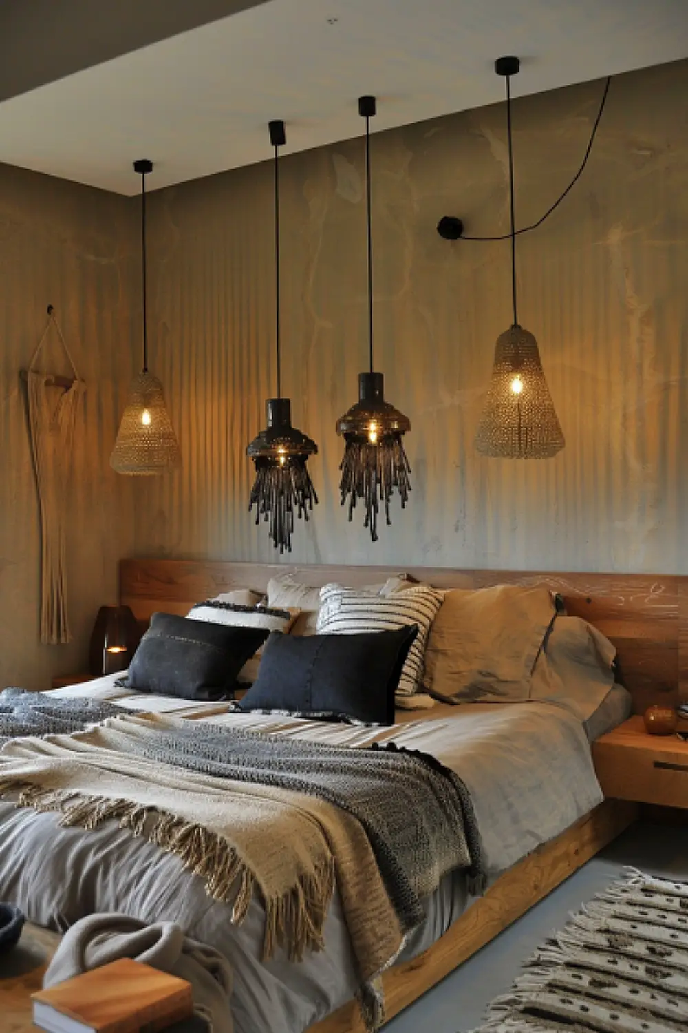 Bedroom with statement lighting fixtures for a bold look