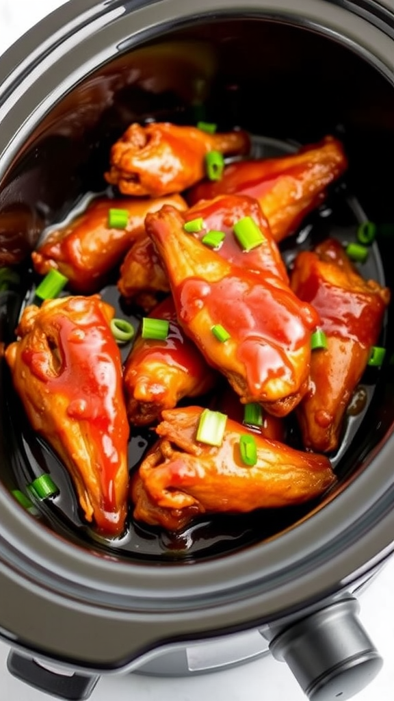 Crock pot chicken wings with sauce and green onions