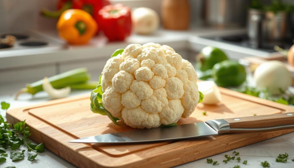 cutting cauliflower
