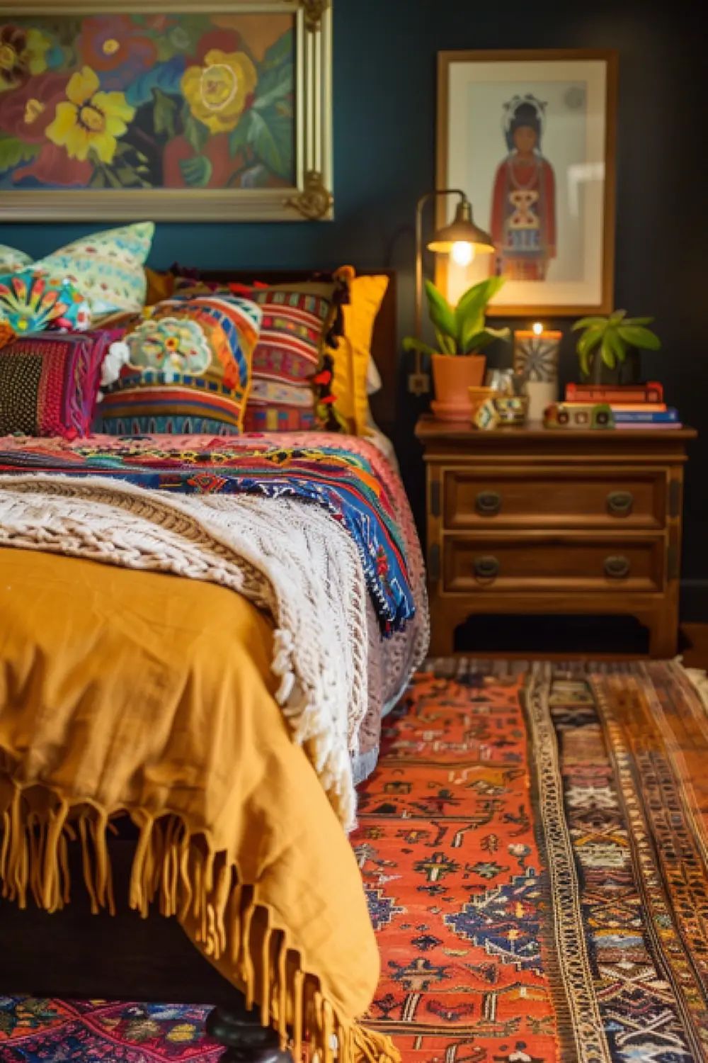 Bedroom with bold boho accents