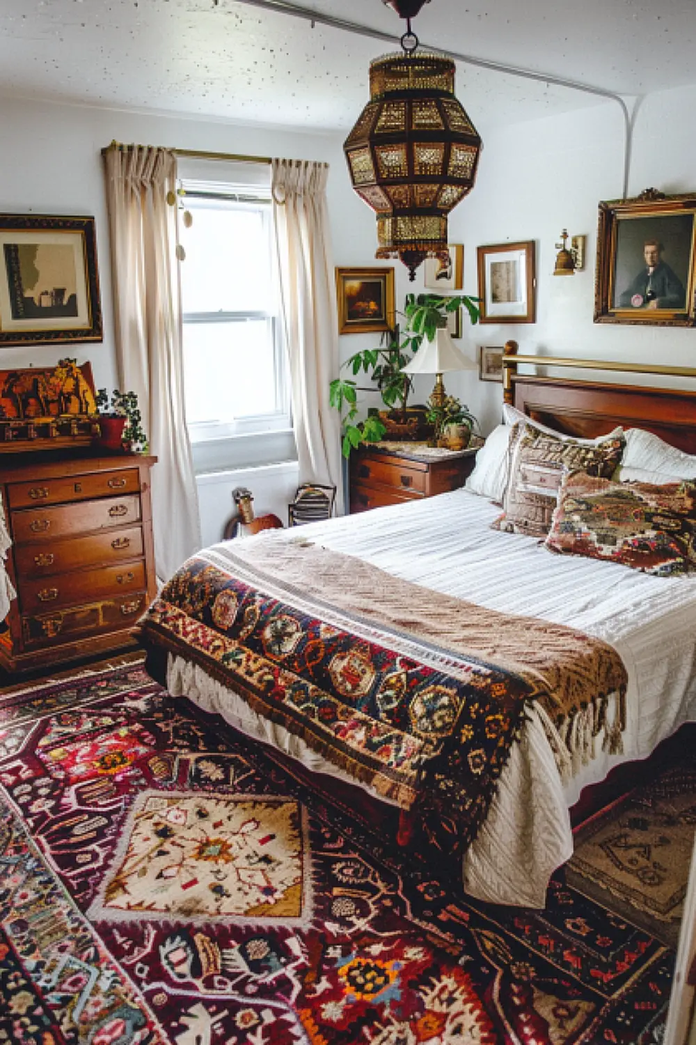 Eclectic boho bedroom with mixed patterns