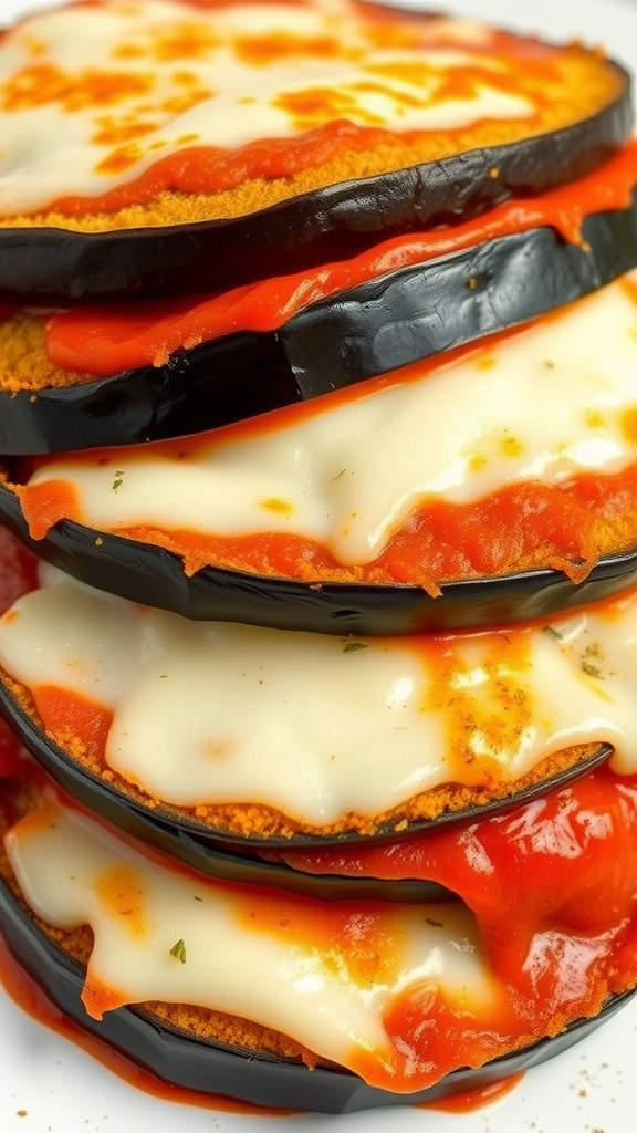 Layers of eggplant with marinara sauce and melted cheese