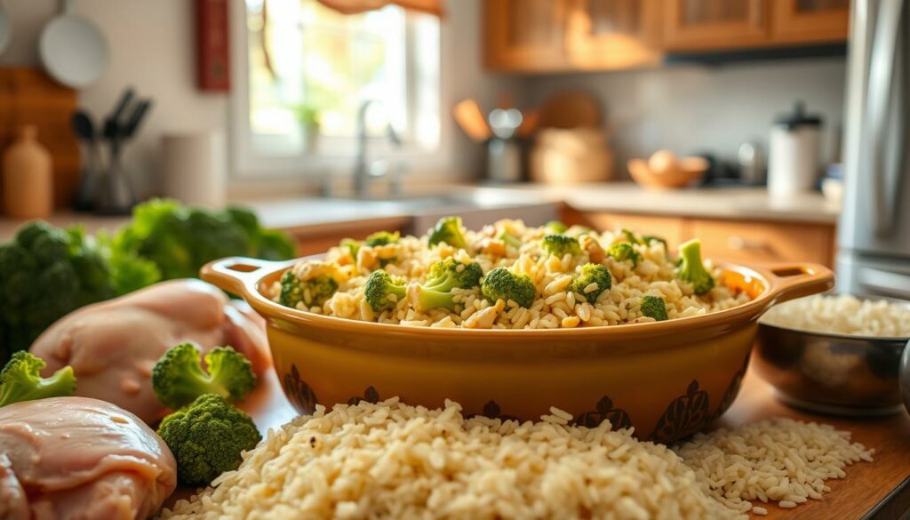 family-friendly chicken broccoli rice casserole