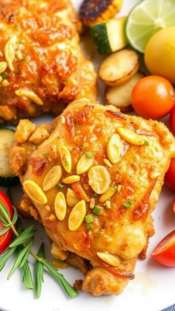 Plate of Garlic Parmesan Chicken with colorful vegetables