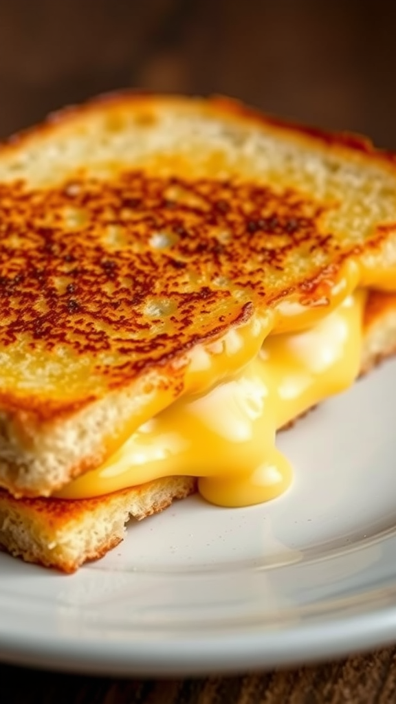 Delicious grilled cheese sandwich with melted cheese oozing out