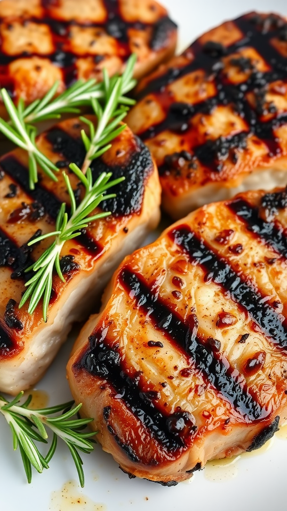 Grilled pork chops with rosemary garnishing