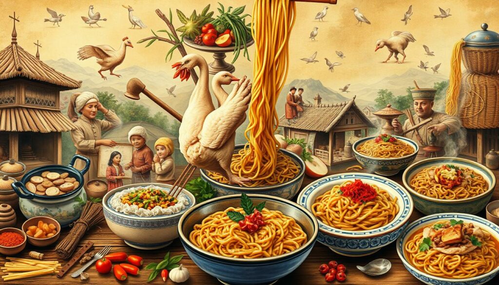 history of chicken and noodles