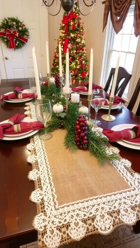 Burlap and Lace Table Runner