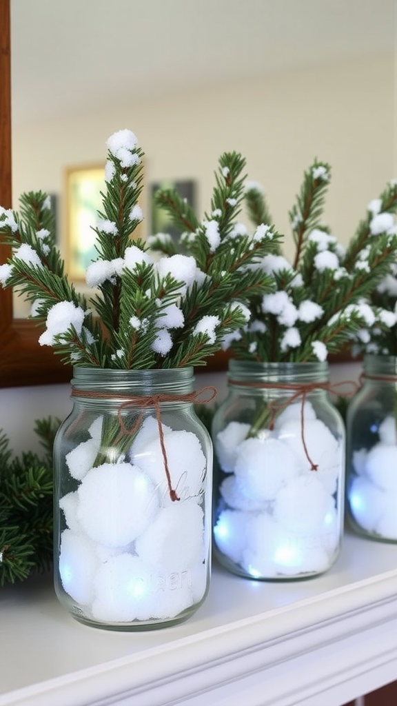 Snowy Mason Jar Vases