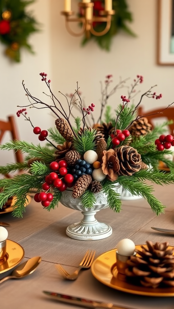 Pinecone and Berry Centerpieces