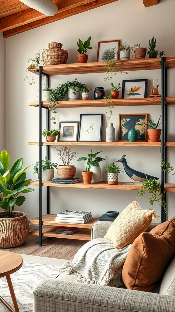 Rustic Wooden Shelves with Displayed Plants