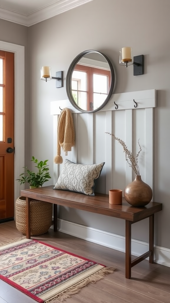 Scandi-Style Entryway Bench with Hooks