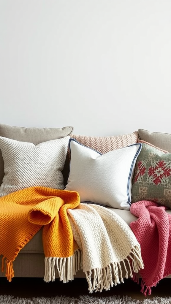 Layered Textures with Throw Pillows and Blankets