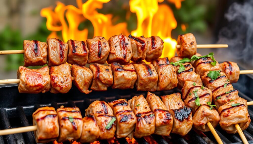 lamb kebab cooking stages