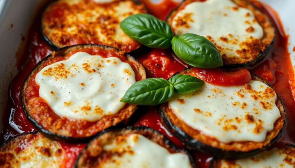 layering eggplant parmesan