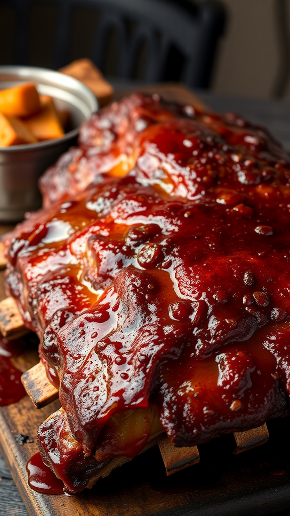 Delicious Memphis BBQ ribs glazed with sauce