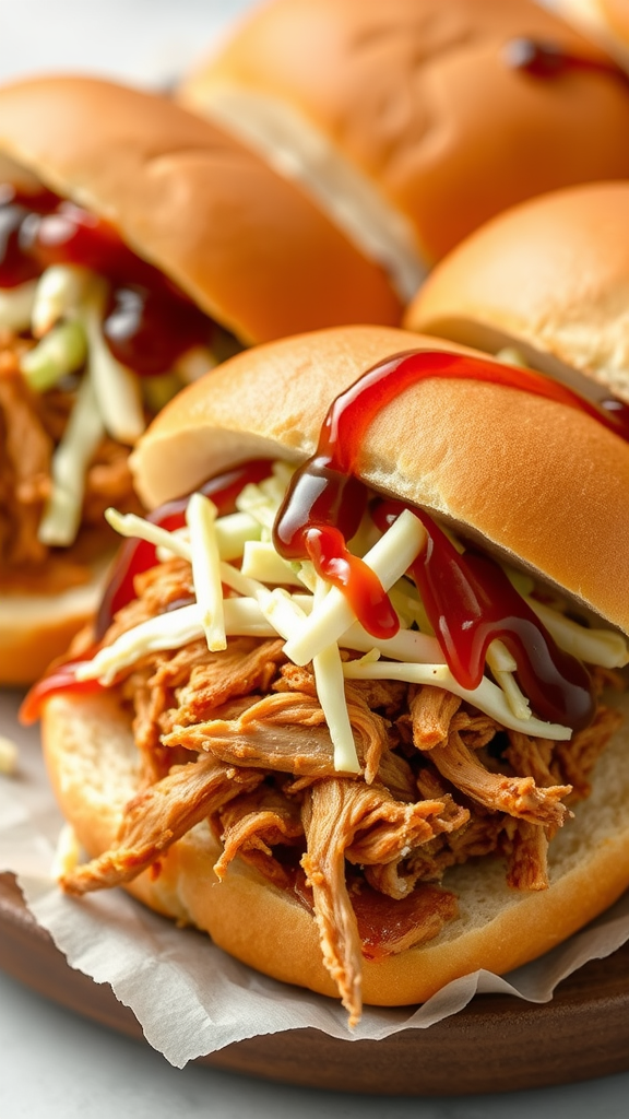 Pulled pork sandwich with coleslaw and ketchup on a soft bun.