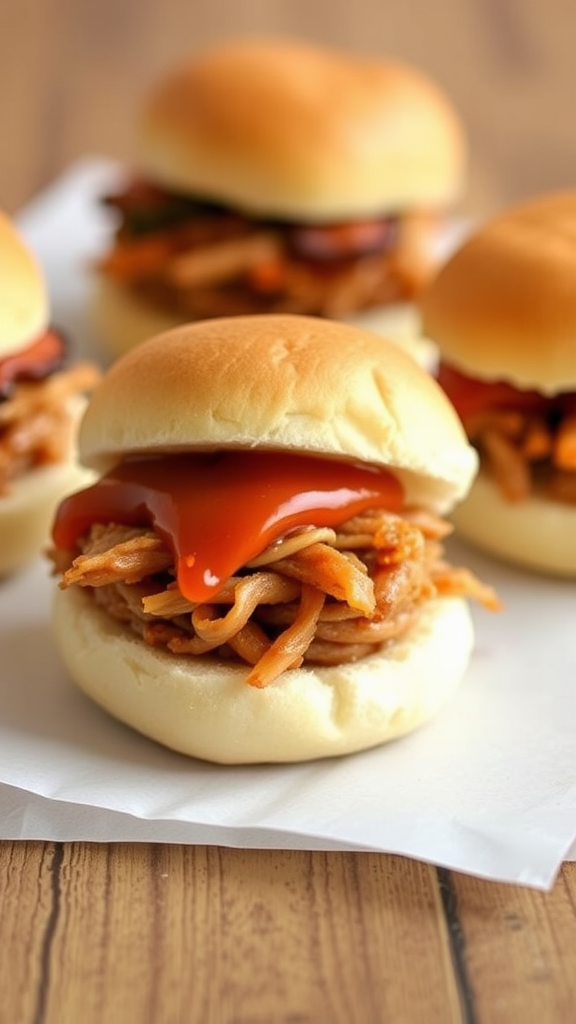 Juicy pulled pork sliders with sauce on soft buns