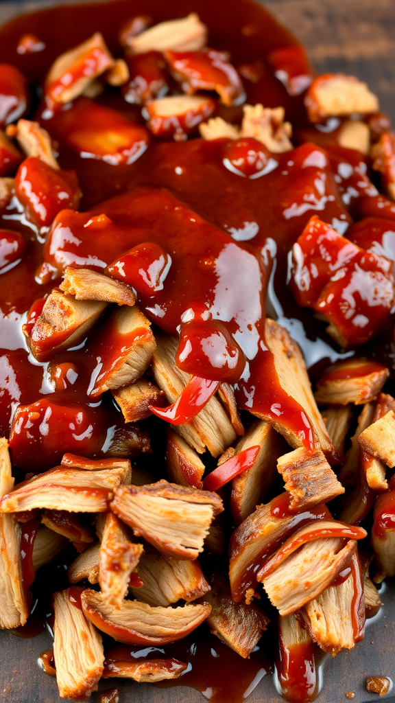 Tender pulled pork topped with BBQ sauce