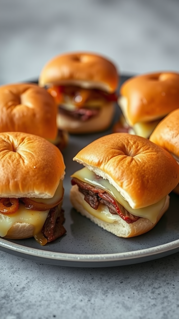 Plate of roast beef and Swiss cheese sliders