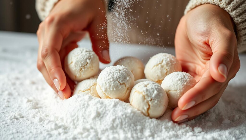 rolling cookies in sugar