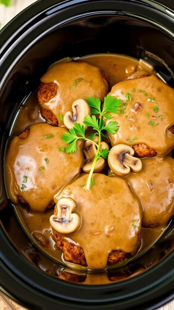 Crockpot Salisbury steak with gravy and mushrooms