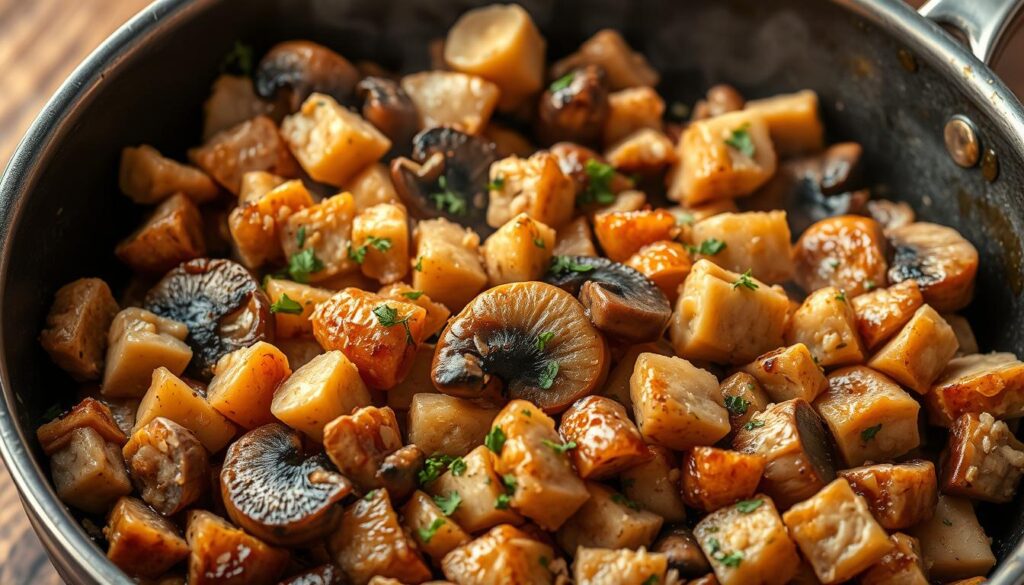 sautéed mushrooms and diced turkey
