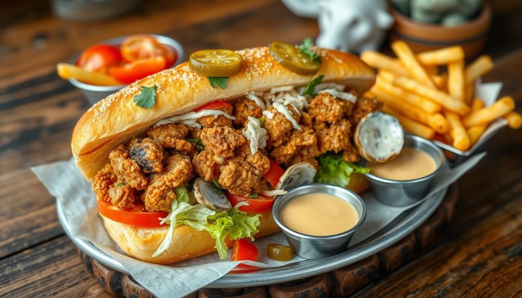 serving Oyster Po' Boy