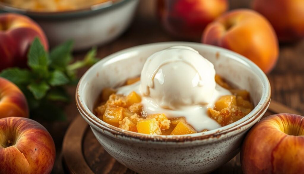 serving peach cobbler