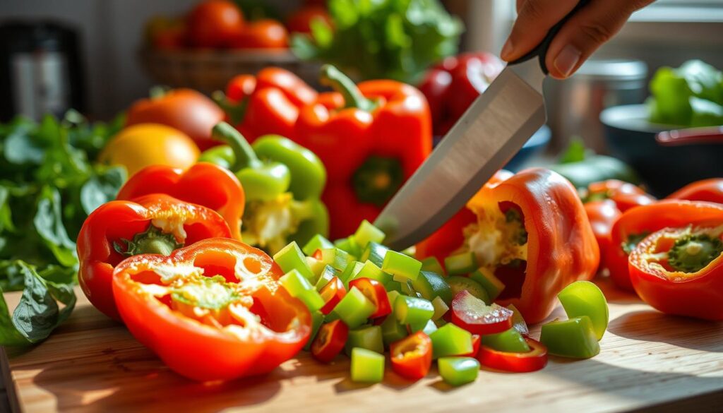 slicing bell peppers