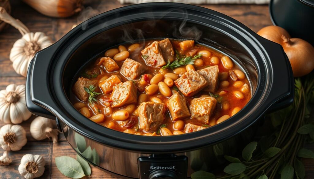 slow cooker pork and beans