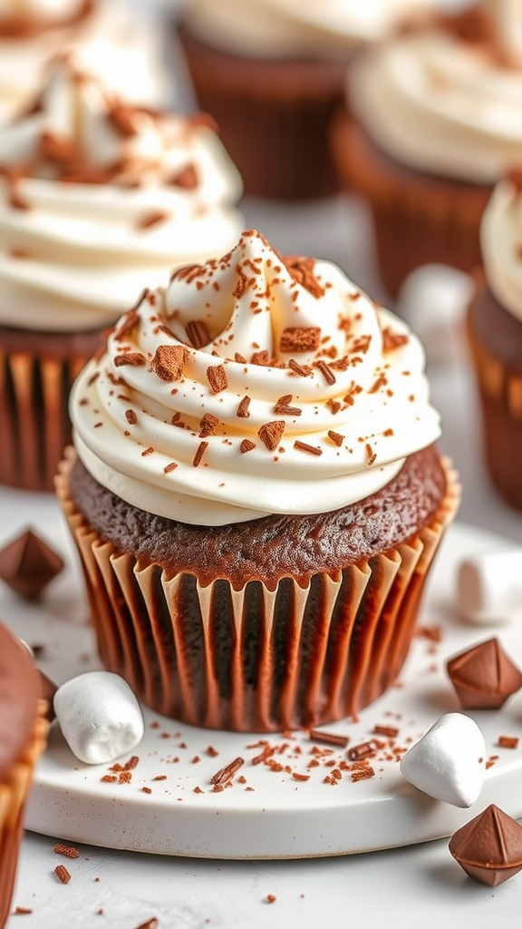 Delicious spiced hot chocolate cupcakes with creamy frosting and chocolate shavings